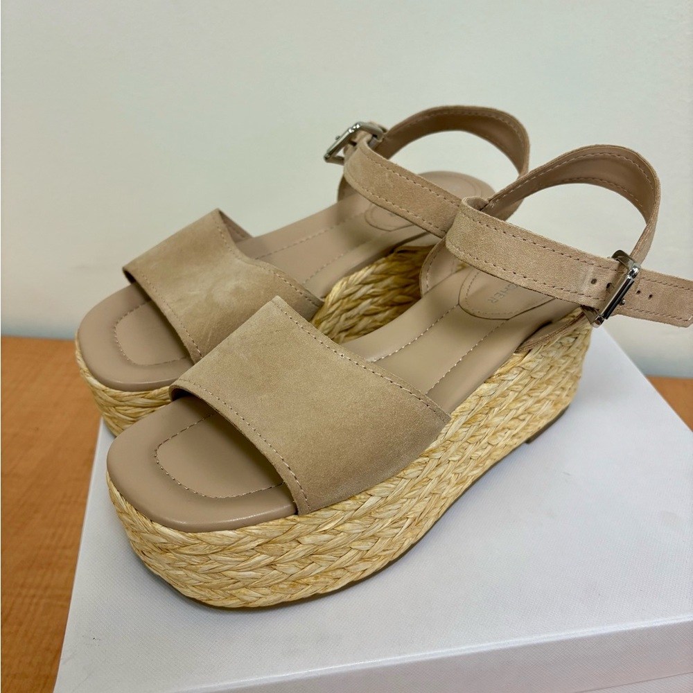 Marc Fisher Tan Espadrille Platform Sandals with Adjustable Ankle Strap